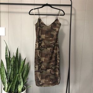 CAMOUFLAGE ELASTIC STRAP MIDI MINI SLIP DRESS